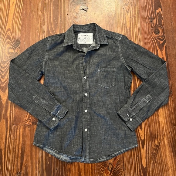 FRANK & EILEEN Barry Woven Button Up Long Sleeve Denim Top Raw Rinse Denim - Picture 6 of 12